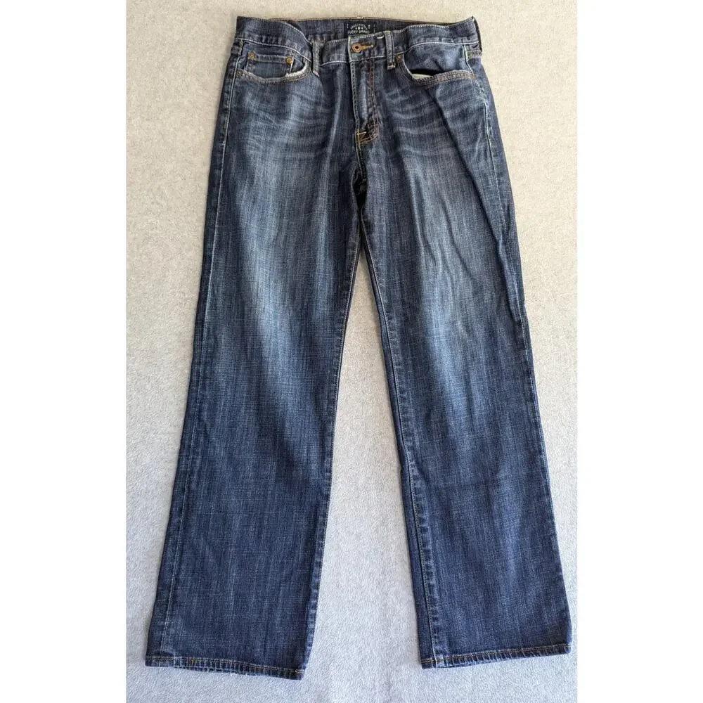 LUCKY BRAND Jeans Size 34x31 Straight Leg Faded Zip Fly‎ 5 Pkt Dark Wash Men